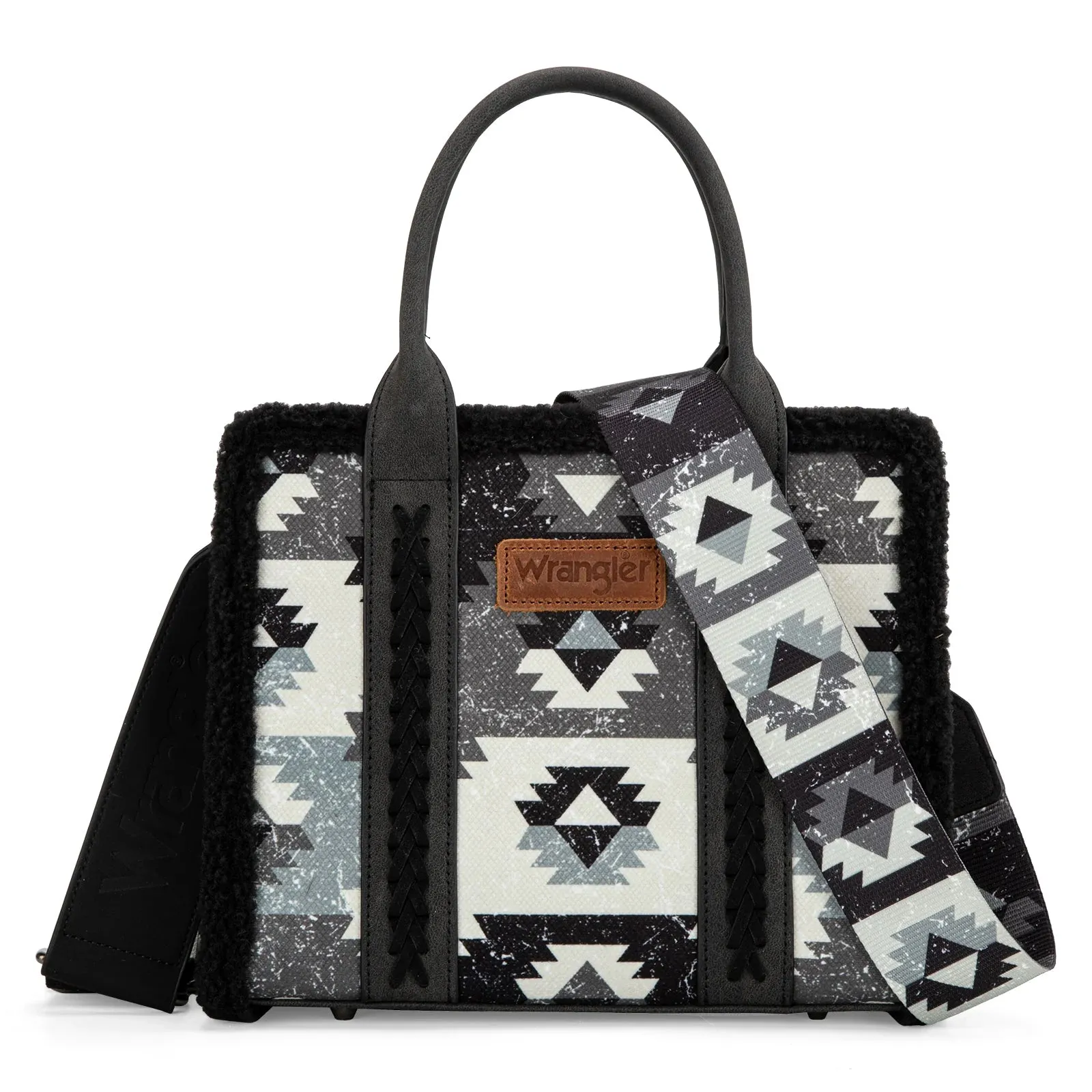 Wrangler Black Sherpa Southwestern Print Small Canvas Tote/Crossbody - WG166-8120SBK