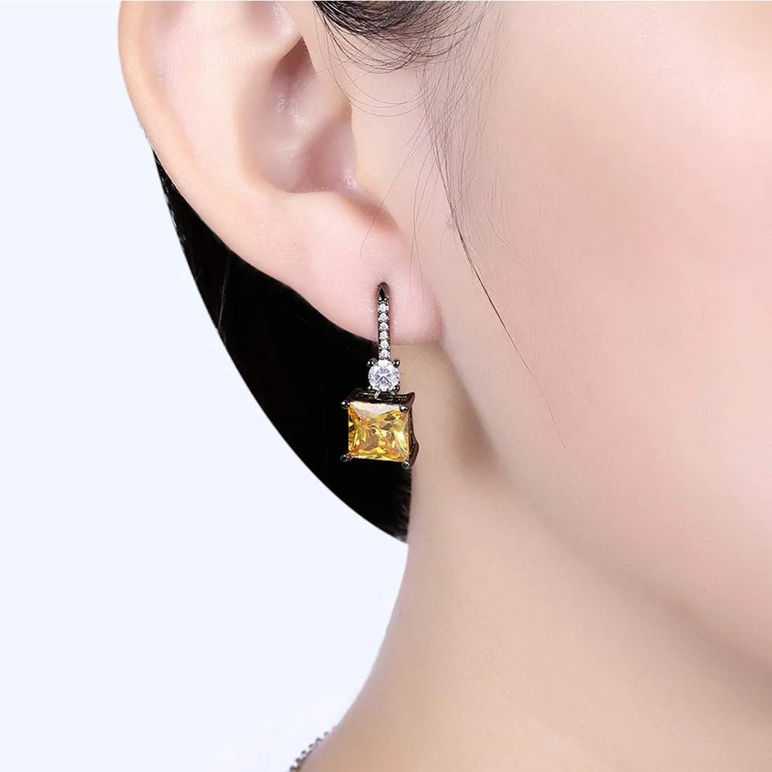 Yellow Chimes Combo of Two Pairs Classic Blue Royal Crystal Black Gun Plated Yellow Crystal Drop Earrings for Women and Girls